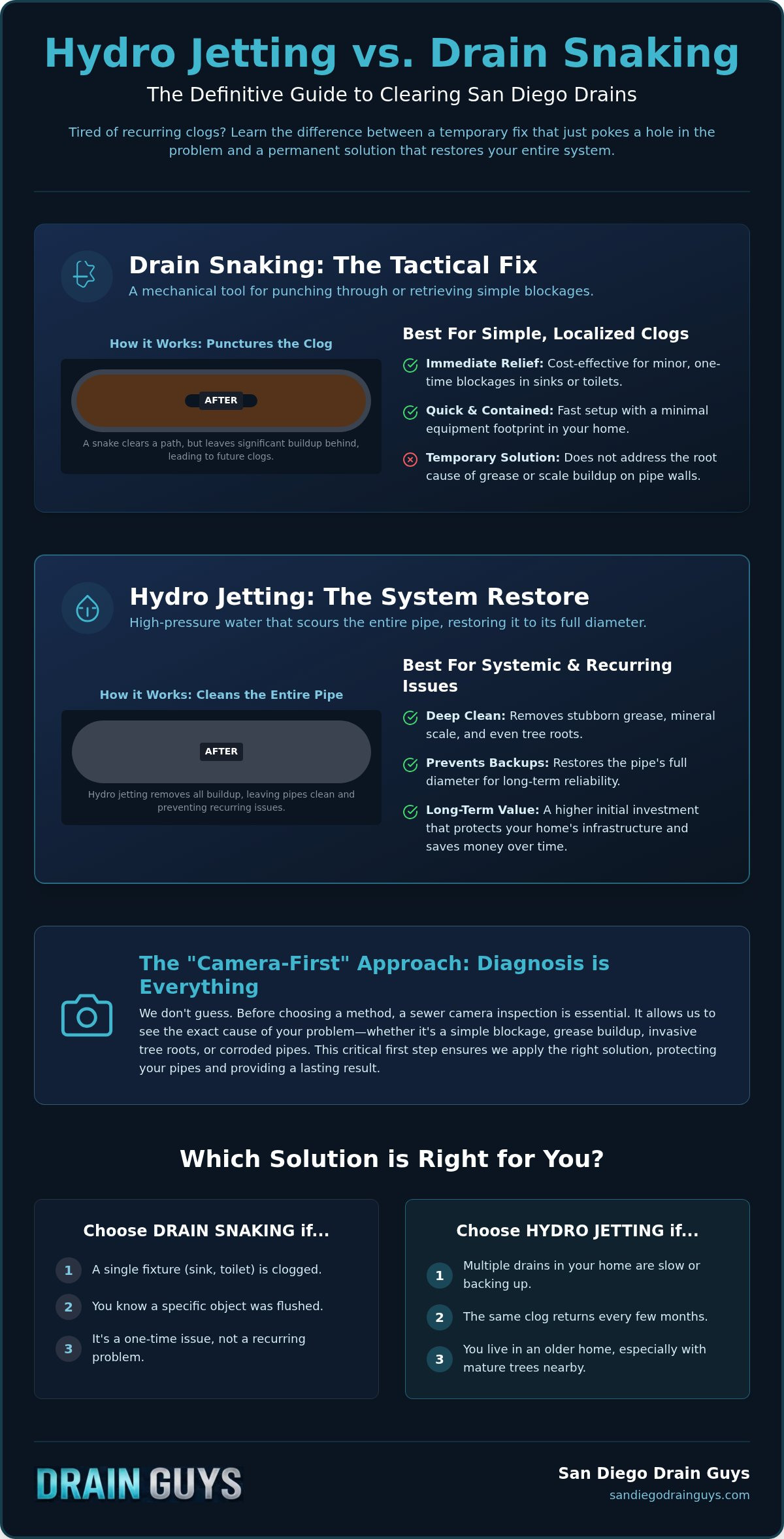 Hydro Jetting vs. Snaking for San Diego Drains